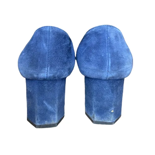 PRADA Navy Blue Suede Hexagon Heel Pumps, Size 38.5