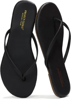 Project Cloud Vegan Leather Flip Flops for Women Footwear - Memory Foam Flats Sandals for Women 2025 - Lightweight Sandals Summer Beach Essentials Slides (Foundations)