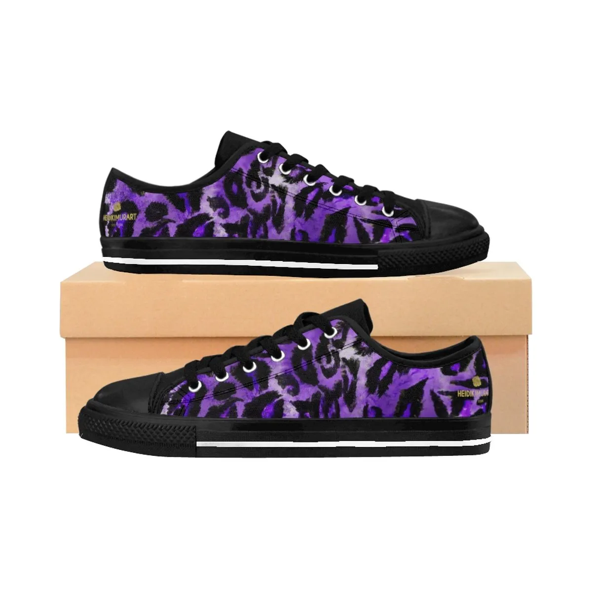 Purple Leopard Men's Sneakers, Animal Print Premium Low Top Canvas Fashion Running Shoes