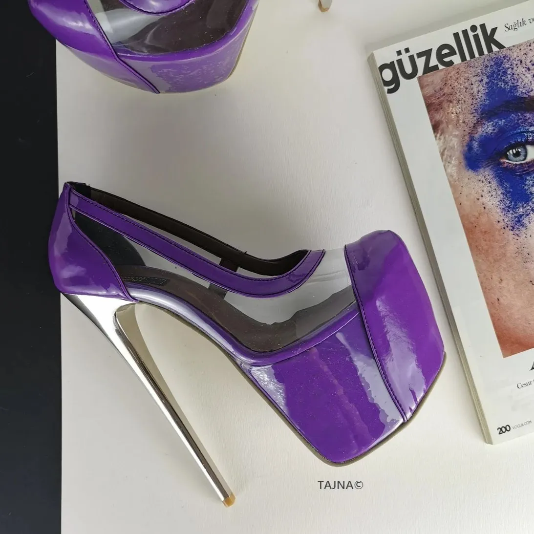 Purple Transparent Metallic Heels Peep Toe