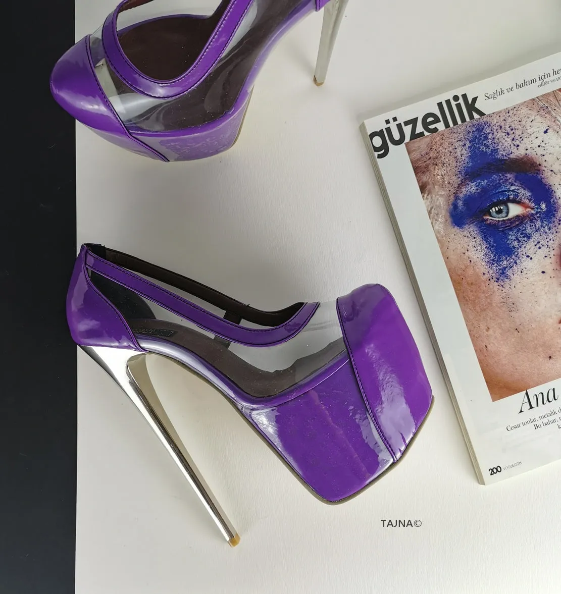 Purple Transparent Metallic Heels Peep Toe