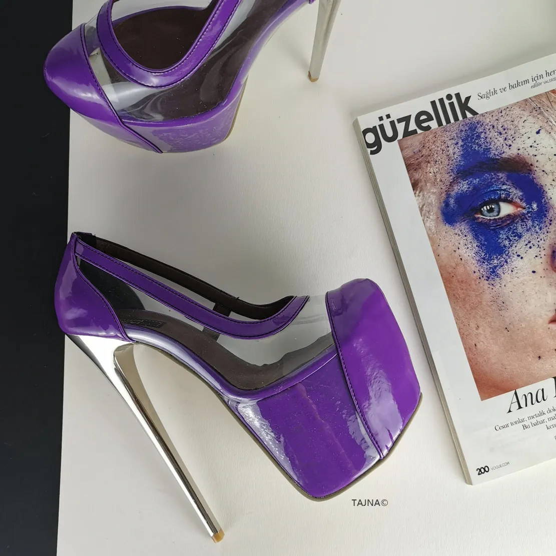 Purple Transparent Metallic Heels Peep Toe