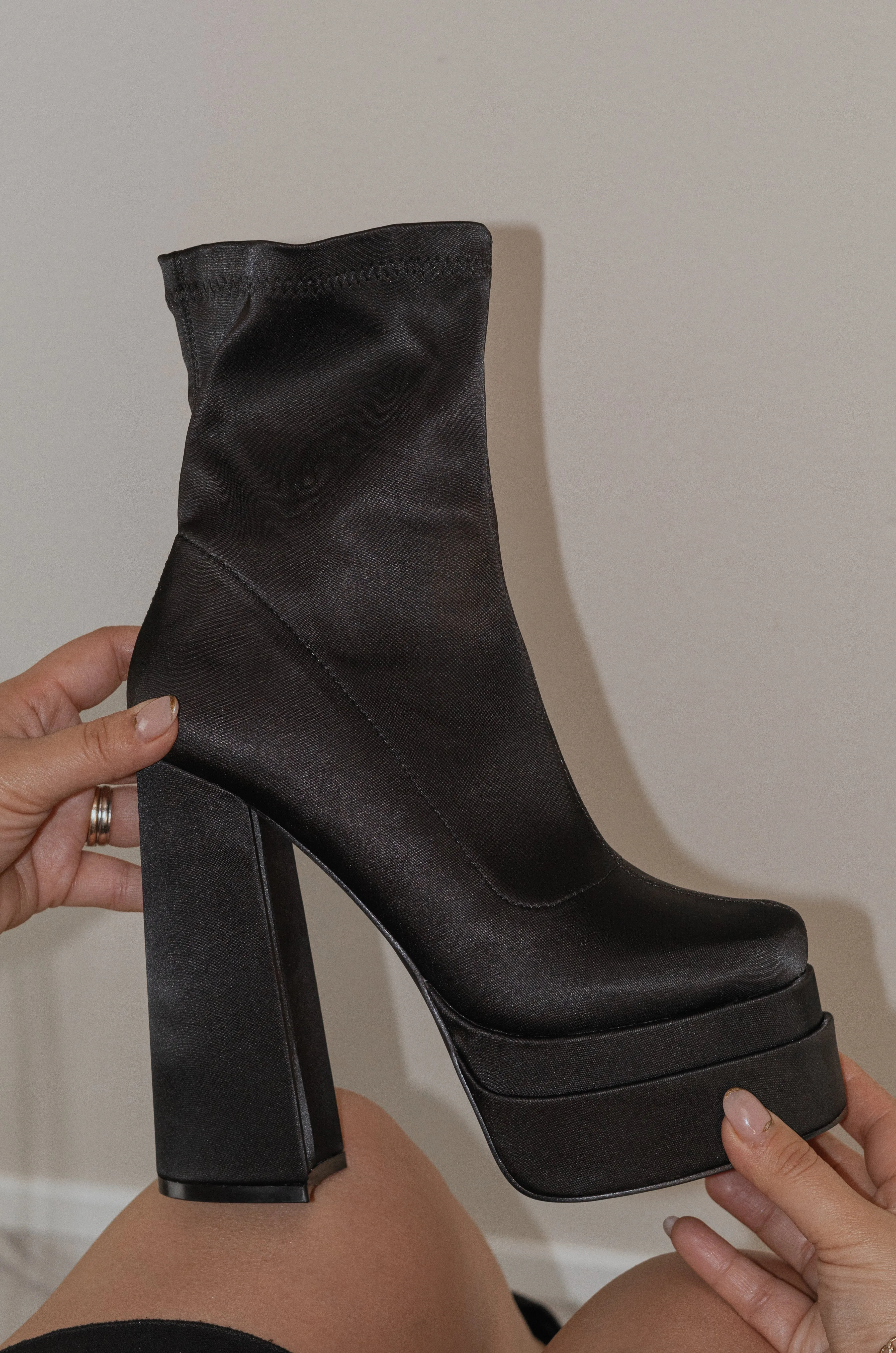 Raku - Stretch Lycra High Heel Ankle Boots, Sleek & Flexible Design, Stylish Winter Footwear, Ideal for Day-to-Night Versatility