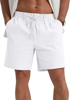 Sailwind Men's Linen Shorts 7" Casual Elastic Waist Drawstring Summer Beach Shorts