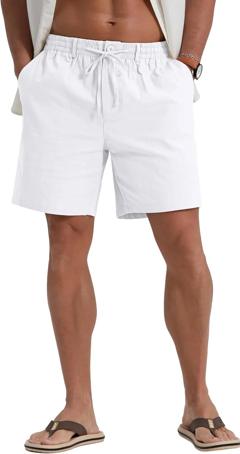 Sailwind Men's Linen Shorts 7" Casual Elastic Waist Drawstring Summer Beach Shorts