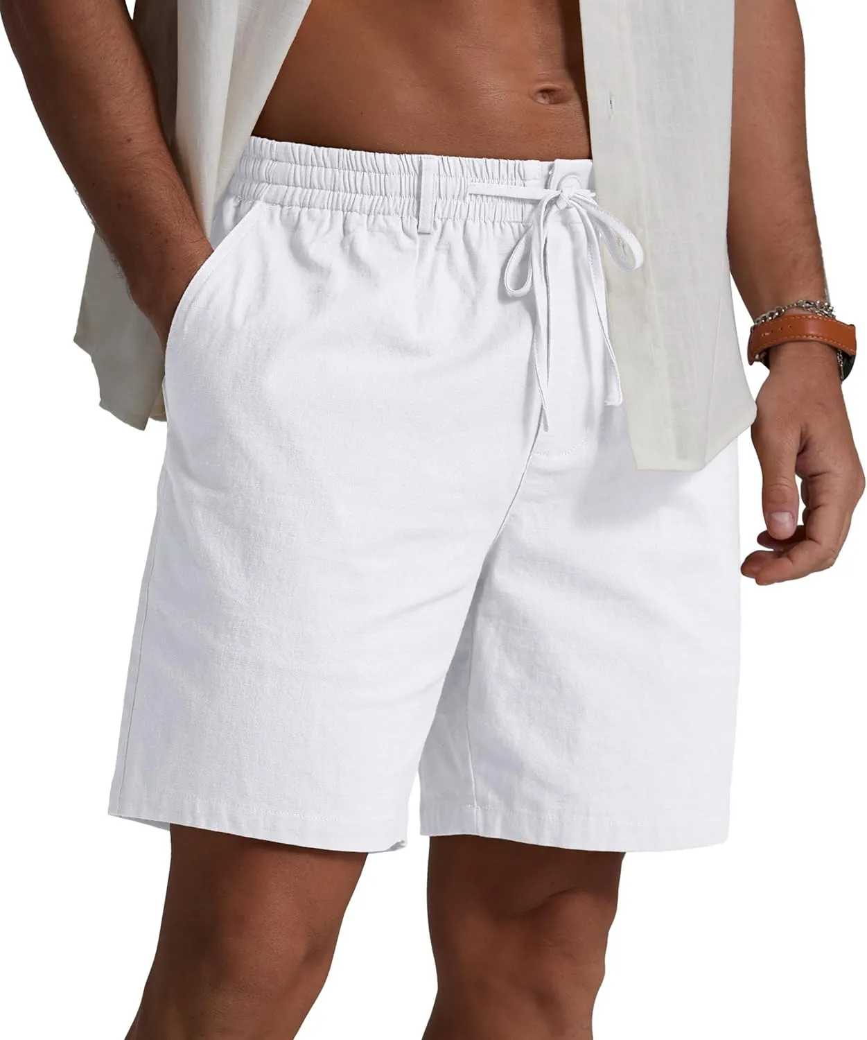 Sailwind Men's Linen Shorts 7" Casual Elastic Waist Drawstring Summer Beach Shorts