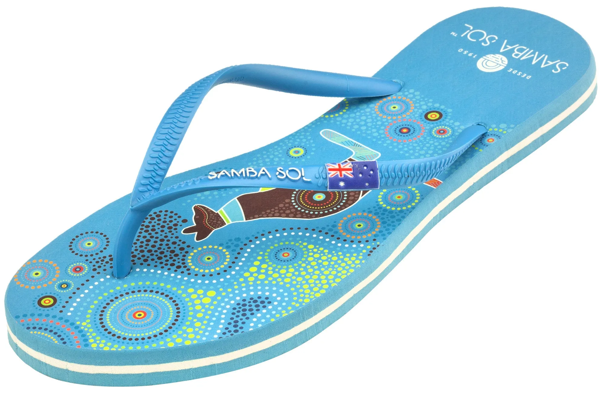 Samba Sol Women's Countries Collection Flip Flops - Australia Blue