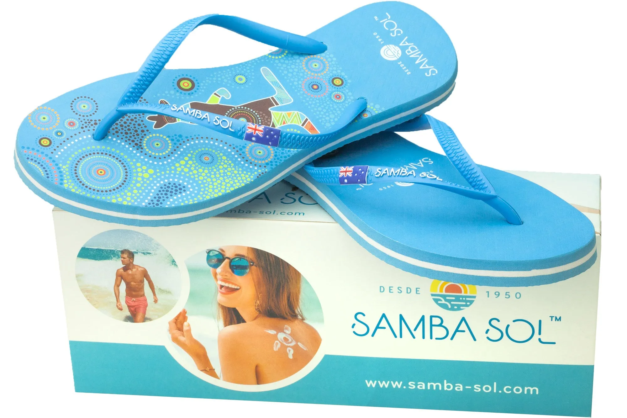 Samba Sol Women's Countries Collection Flip Flops - Australia Blue