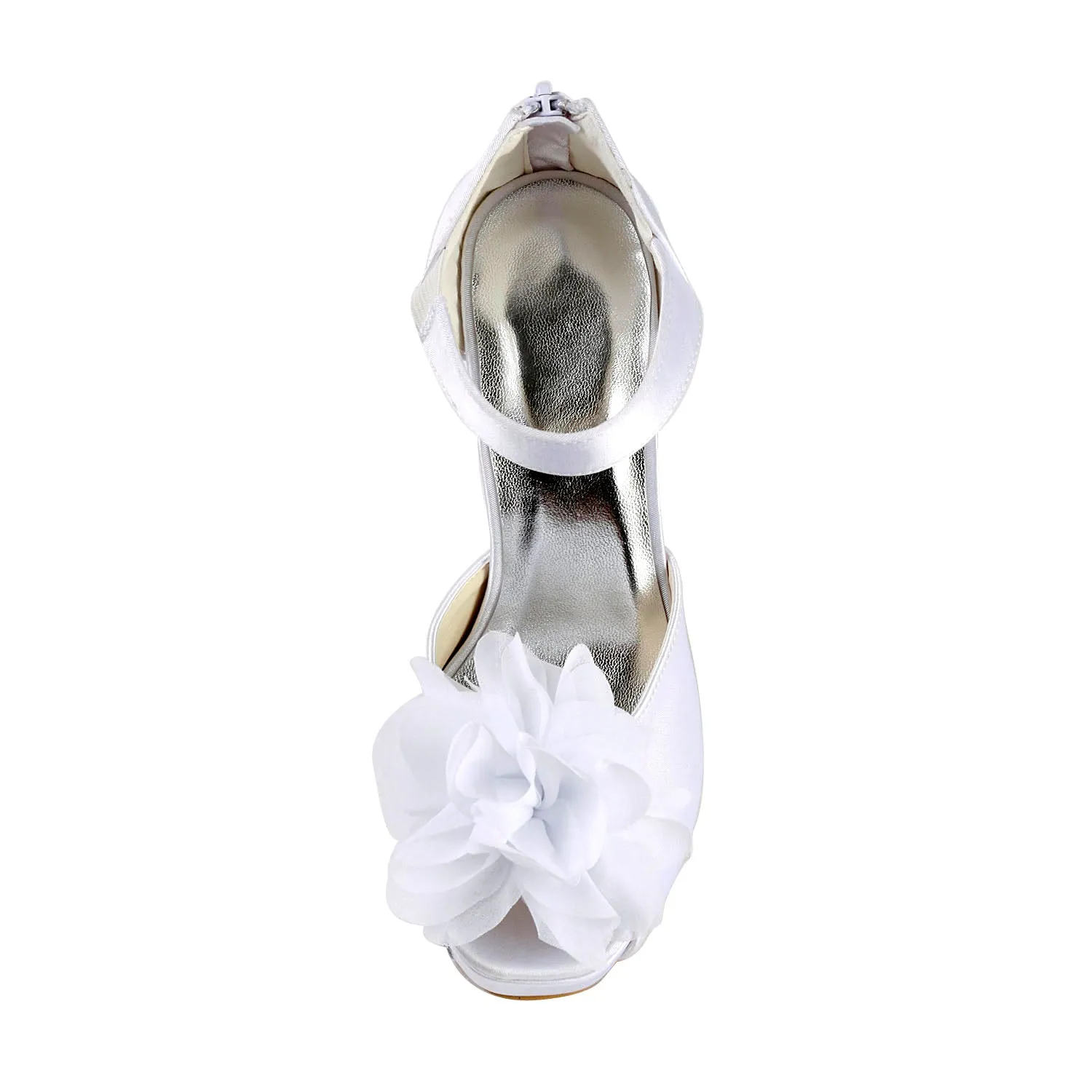 Women's Bridal Shoes Peep Toe 3.9'' High Heel Satin Pumps Flower Wedding Shoes