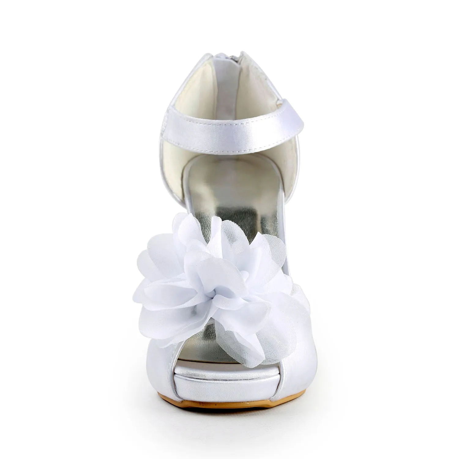 Women's Bridal Shoes Peep Toe 3.9'' High Heel Satin Pumps Flower Wedding Shoes