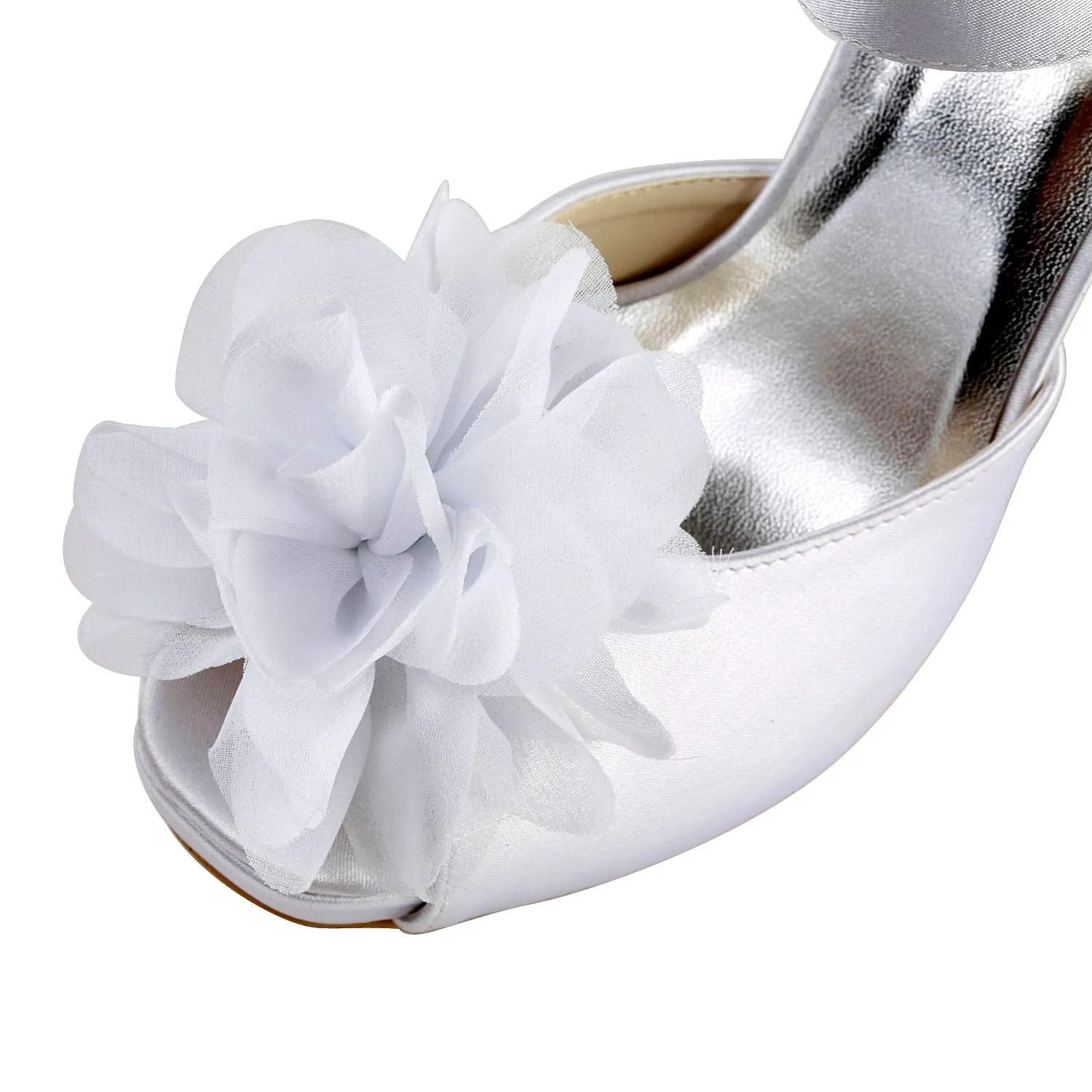 Women's Bridal Shoes Peep Toe 3.9'' High Heel Satin Pumps Flower Wedding Shoes
