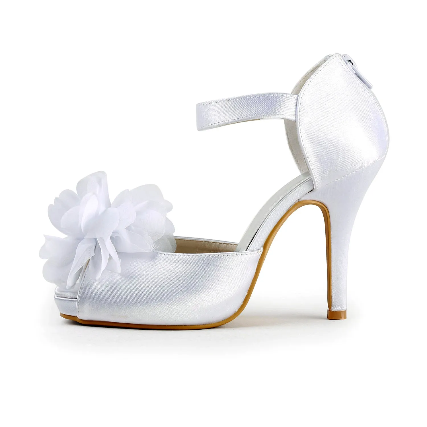 Women's Bridal Shoes Peep Toe 3.9'' High Heel Satin Pumps Flower Wedding Shoes