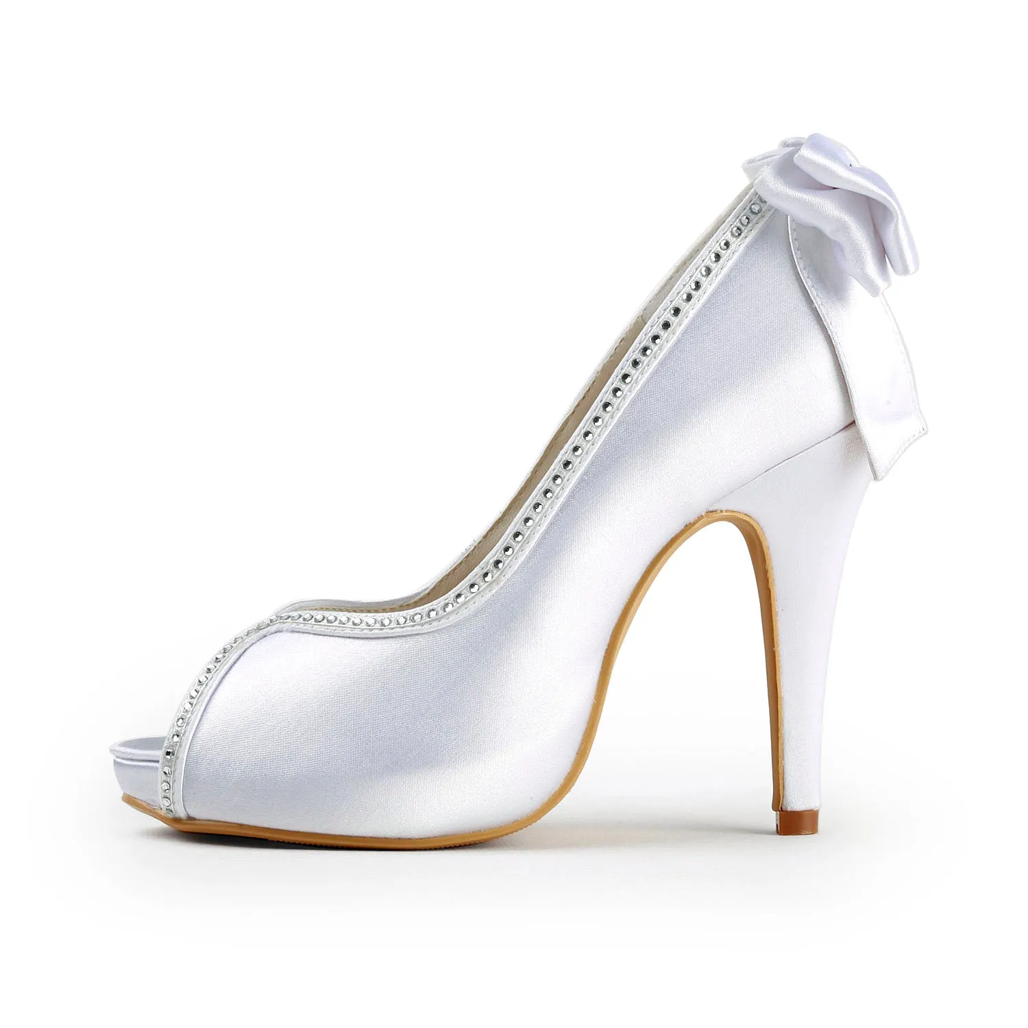 Women's Bridal Shoes Peep Toe High Heels Satin Platform Pumps Rhinestone Wedding Shoes