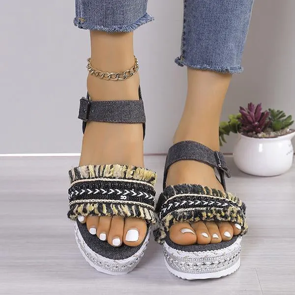 Women's Casual Ethnic Style Tassel Thick Sole Sandals 59009300S