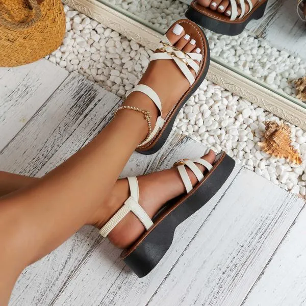Women's Casual Thick Sole Elastic Strap Beach Sandals 50800173S