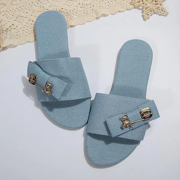 Women's Fashion Bow Bear Decorative Buckle Slippers 64867689S