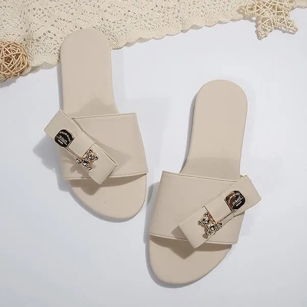Women's Fashion Bow Bear Decorative Buckle Slippers 64867689S