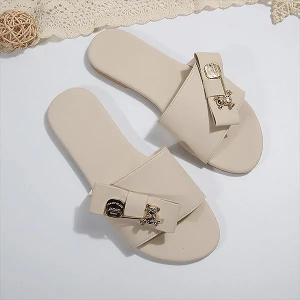 Women's Fashion Bow Bear Decorative Buckle Slippers 64867689S