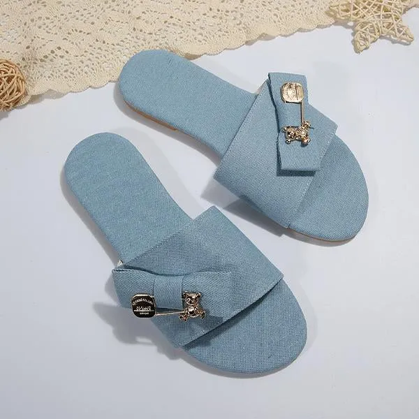 Women's Fashion Bow Bear Decorative Buckle Slippers 64867689S