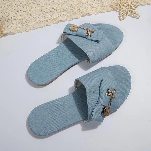 Women's Fashion Bow Bear Decorative Buckle Slippers 64867689S