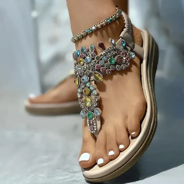 Women's Fashion Rhinestone Flat Flip-Flop Sandals 41824462C