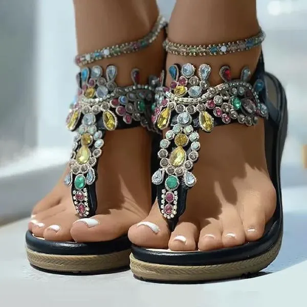 Women's Fashion Rhinestone Flat Flip-Flop Sandals 41824462C