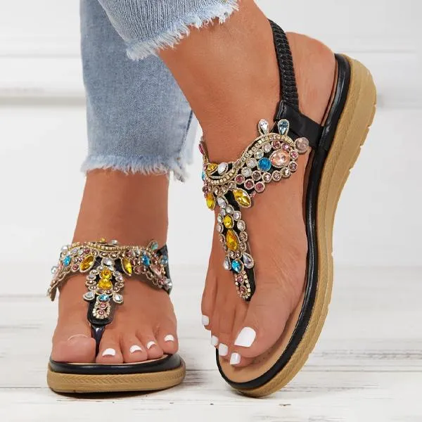 Women's Fashion Rhinestone Flat Flip-Flop Sandals 41824462C