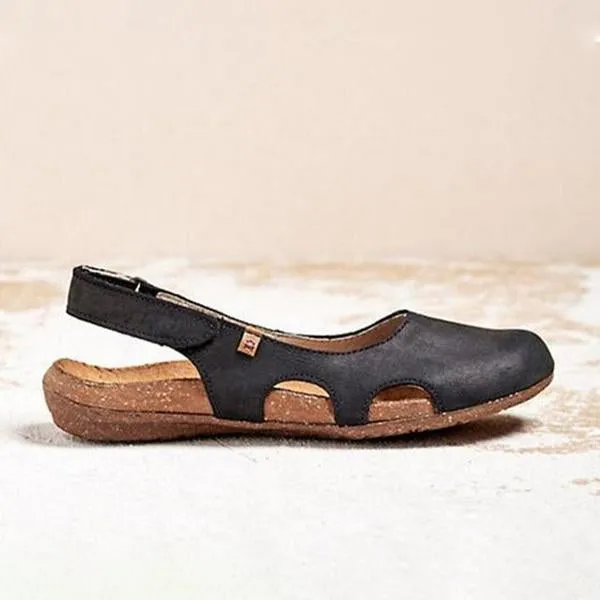 Women's Handmade Round Toe Velcro Flat Sandals 12666520C