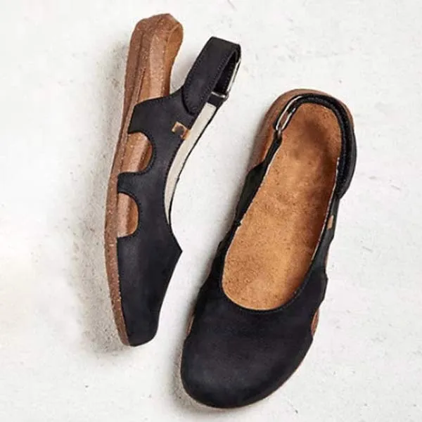Women's Handmade Round Toe Velcro Flat Sandals 12666520C