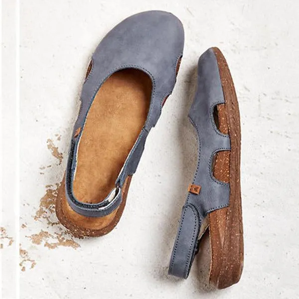 Women's Handmade Round Toe Velcro Flat Sandals 12666520C