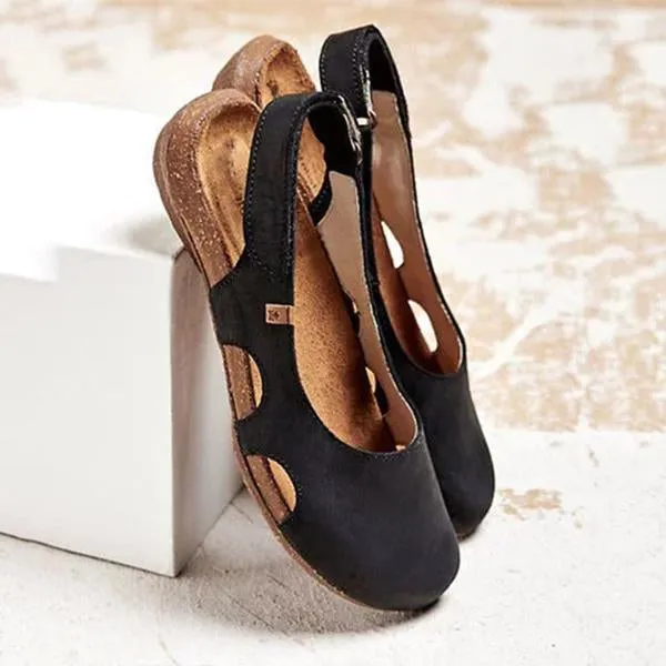 Women's Handmade Round Toe Velcro Flat Sandals 12666520C