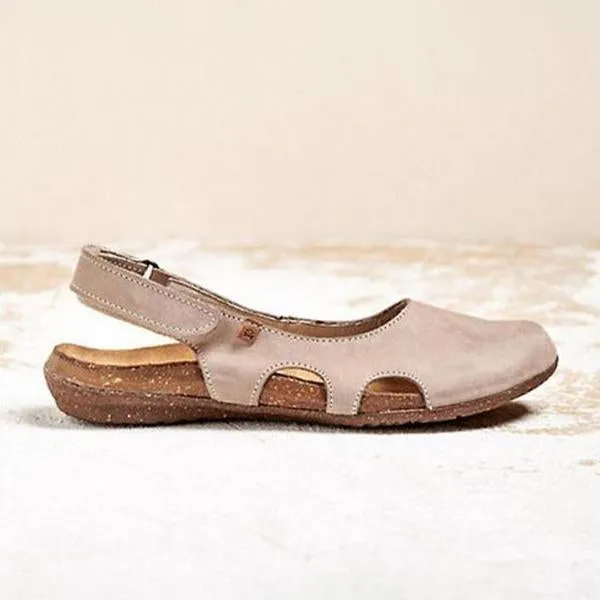 Women's Handmade Round Toe Velcro Flat Sandals 12666520C