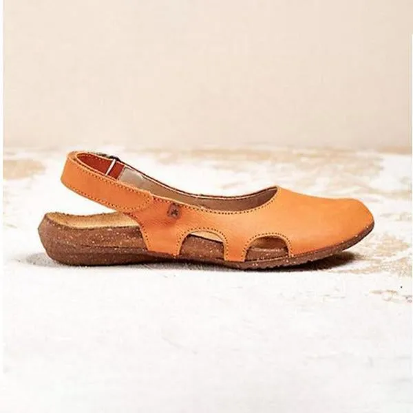 Women's Handmade Round Toe Velcro Flat Sandals 12666520C
