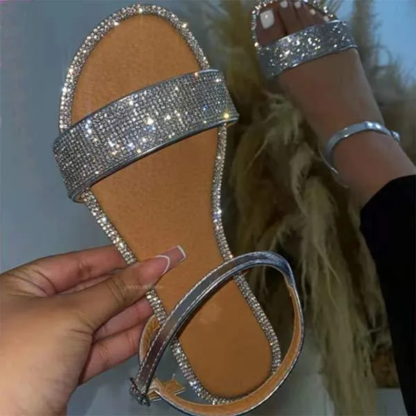 Women's Rhinestone One-Strap Flat Sandals 23846918C