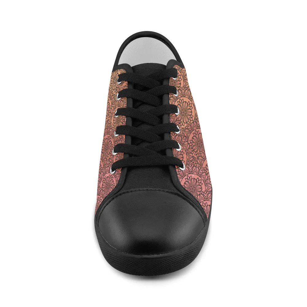 Women's Salmon Gradient Mandala Print Canvas Low Top Shoes