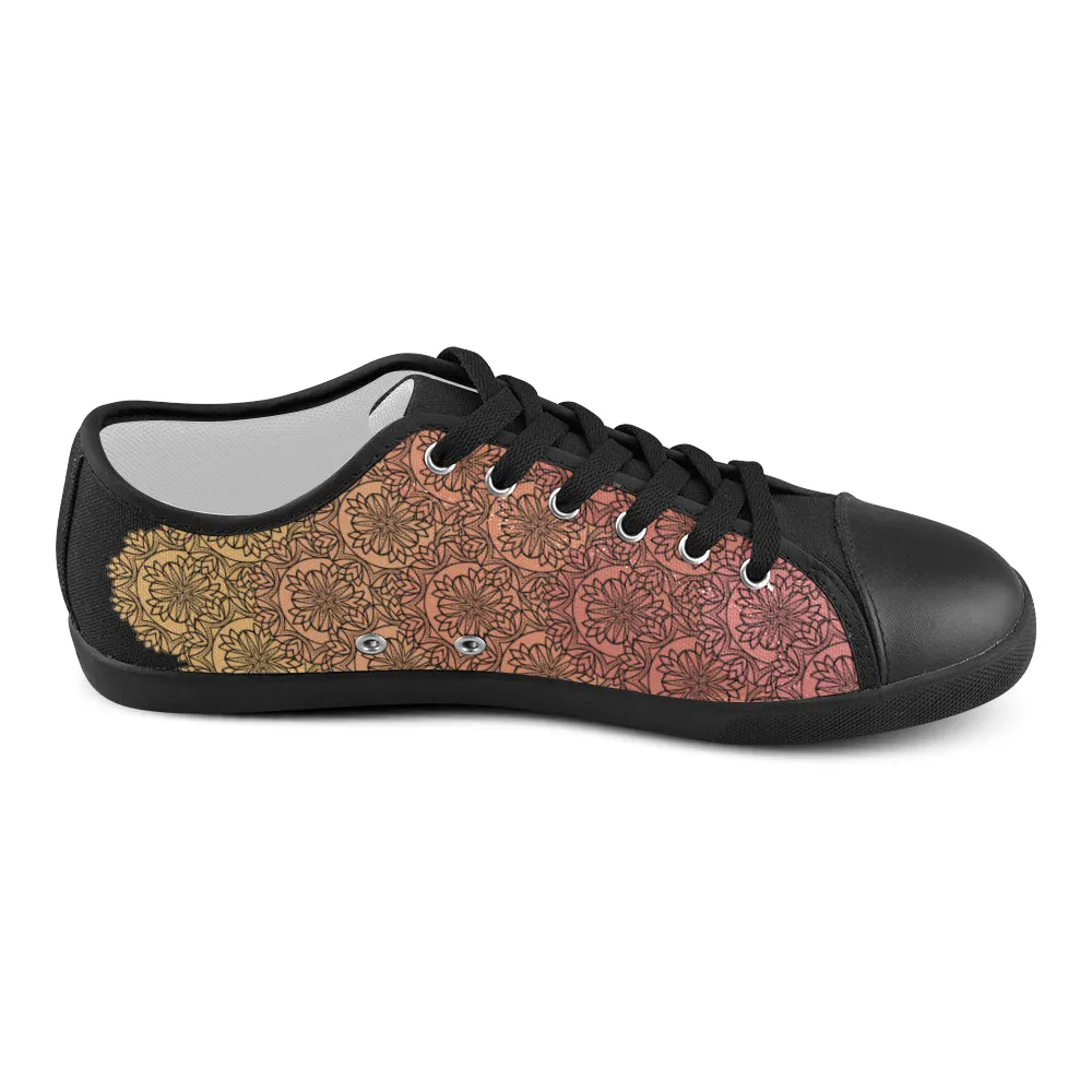 Women's Salmon Gradient Mandala Print Canvas Low Top Shoes