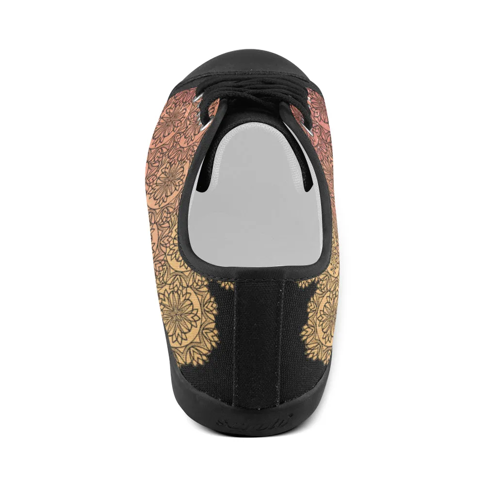 Women's Salmon Gradient Mandala Print Canvas Low Top Shoes