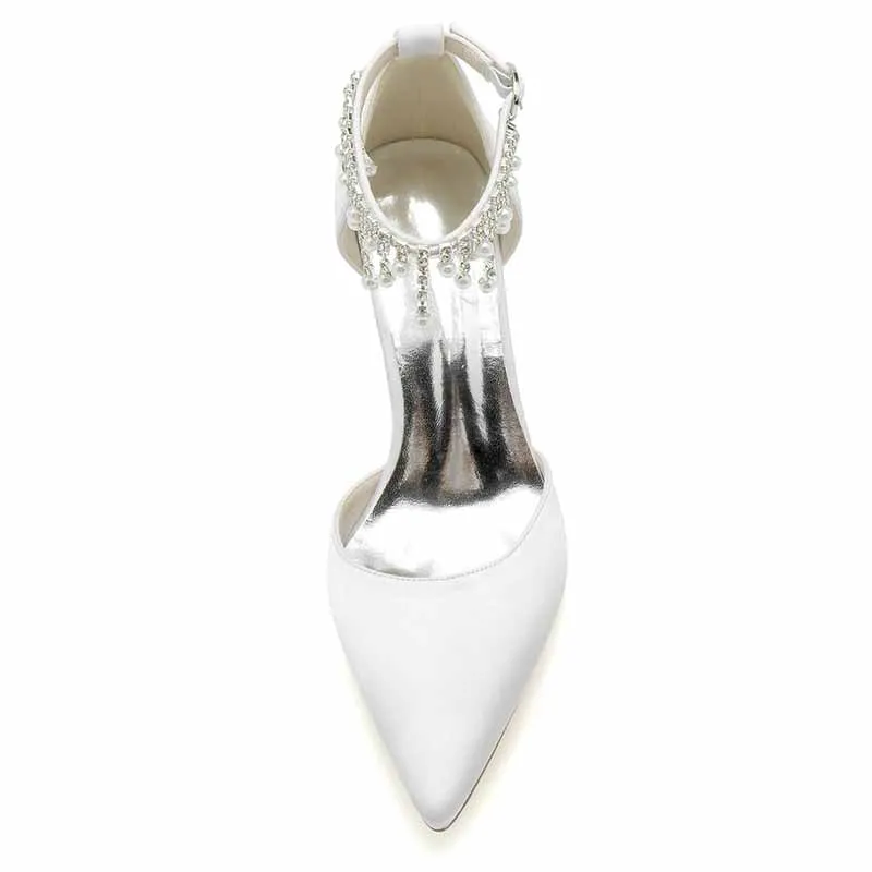 Women's Satin Closed Toe Lace-Up With Beads Chunky Heel High Heels