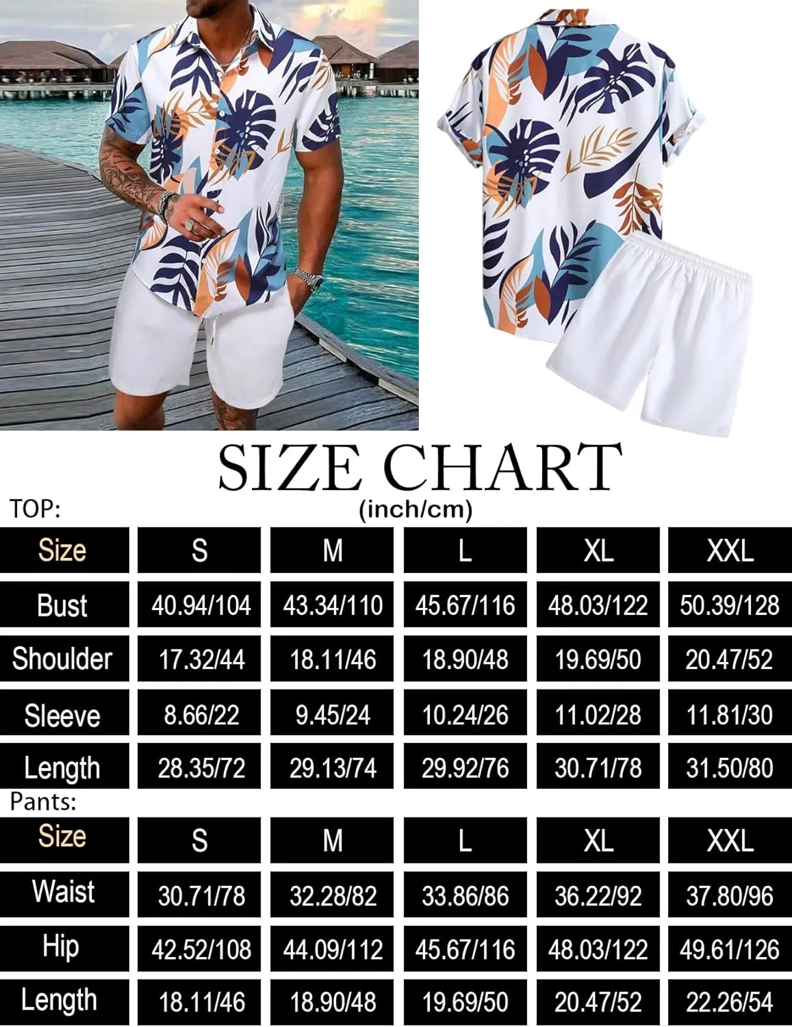 Yimoon Men's Summer 2 Piece Outfits Tropical Print Short Sleeve Button Down Hawaiian Beach Shirt and Shorts Set