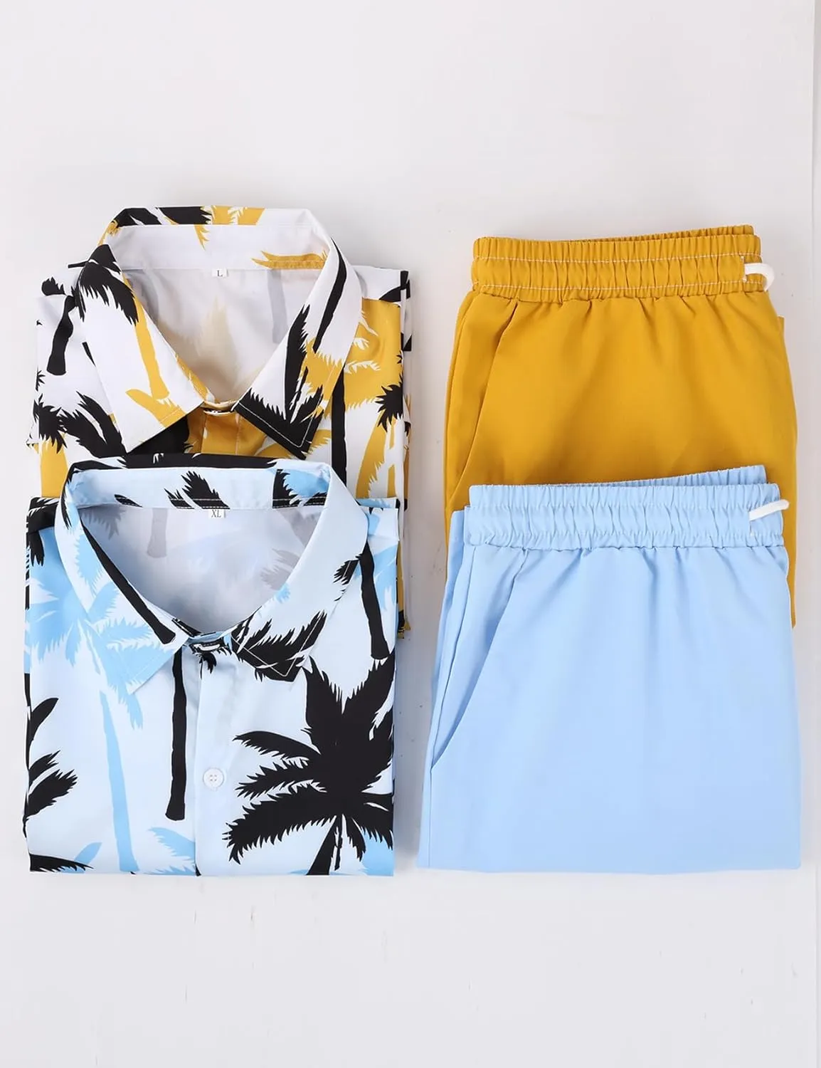 Yimoon Men's Summer 2 Piece Outfits Tropical Print Short Sleeve Button Down Hawaiian Beach Shirt and Shorts Set