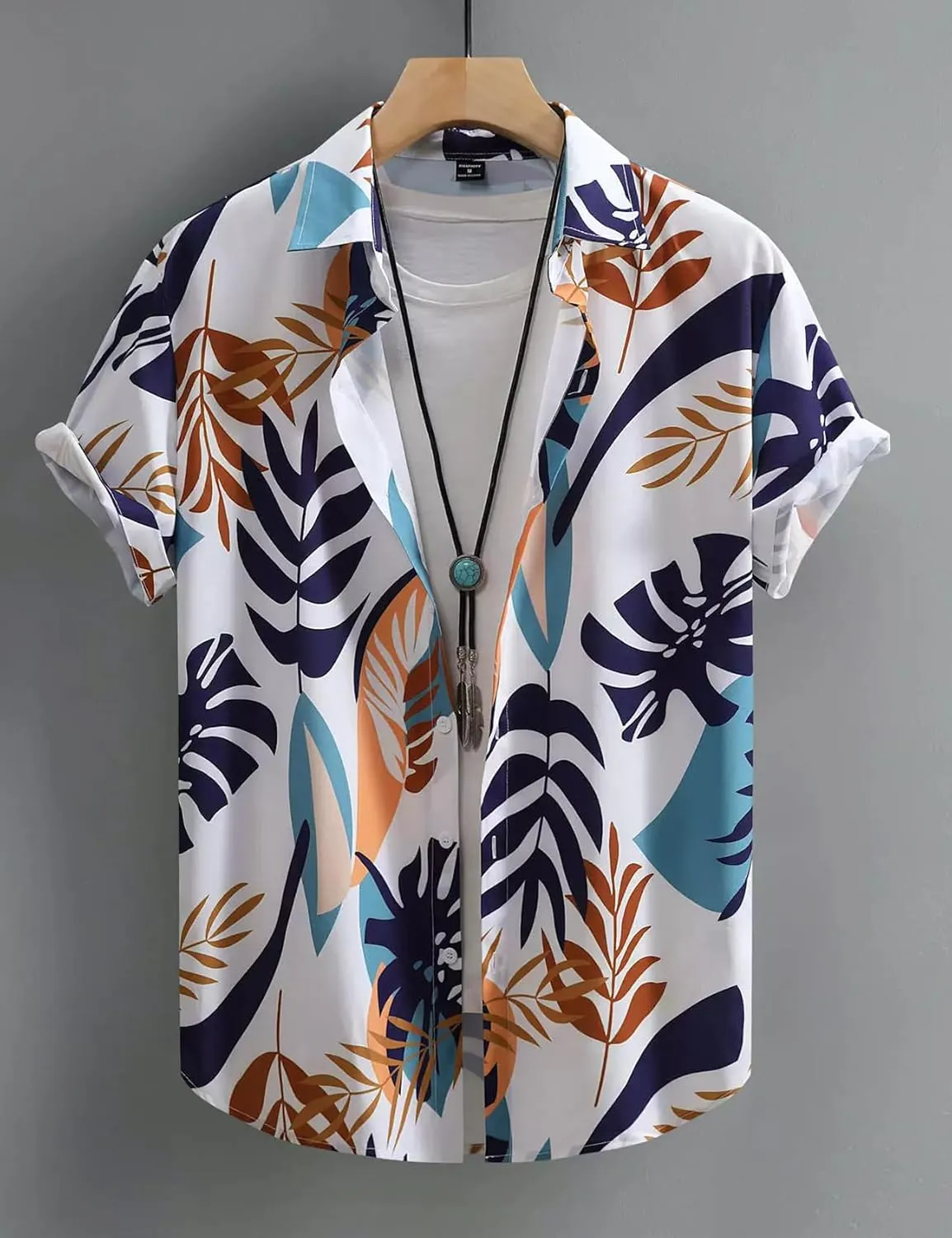 Yimoon Men's Summer 2 Piece Outfits Tropical Print Short Sleeve Button Down Hawaiian Beach Shirt and Shorts Set