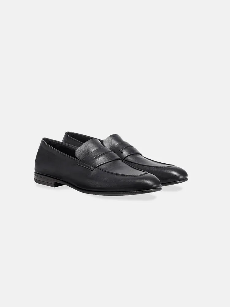 Zegna Black Leather L'asola Loafers